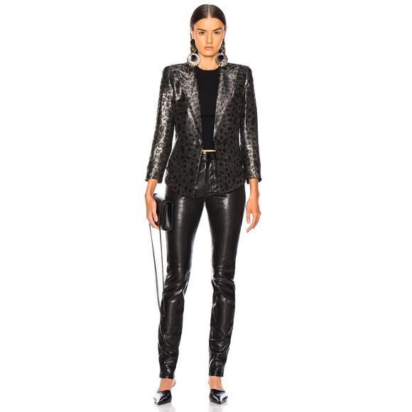 Smythe Film Fest Sharp Shoulder Blazer Metallic Leopard Size 0 Black Grey Chic - Picture 1 of 14